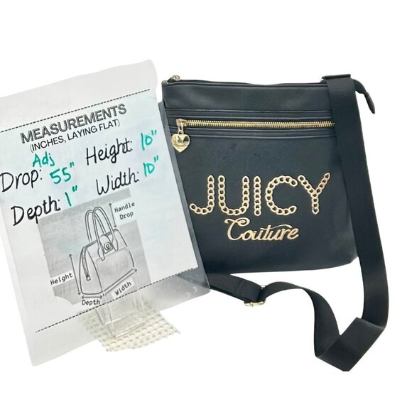 JUICY COUTURE Blk Chain Logo Crossbody Gold Hardware Gothic Monogram Lining Y2K - Picture 2 of 10
